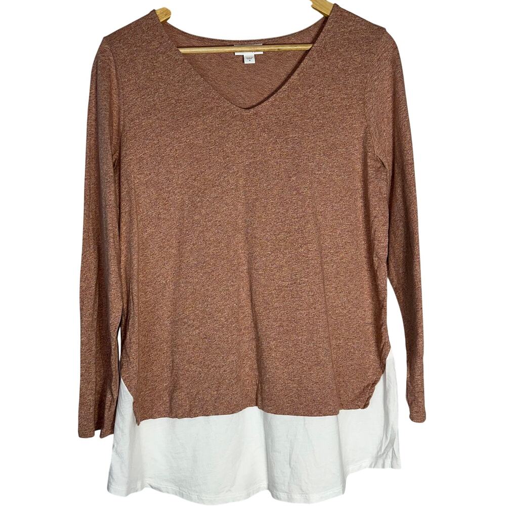 J Jill Long Sleeve Blouse Womens M Long Sleeve Mauve Pink Layered V Neck